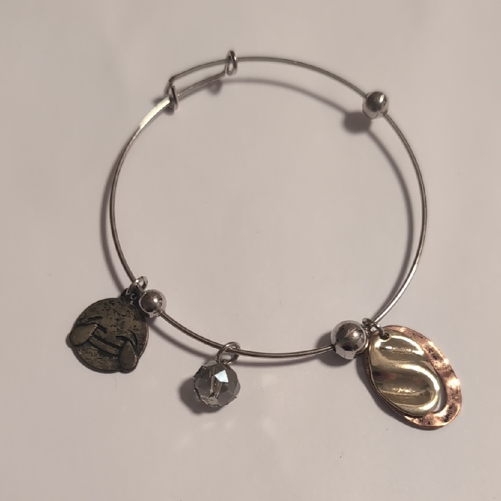 Elegant‎ Silver and Gold Bronze Laughing Emoji Charm Expandable Bracelet